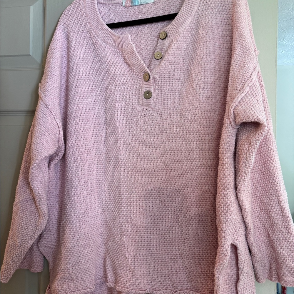 Free People Light Pink Button-Up Sweater